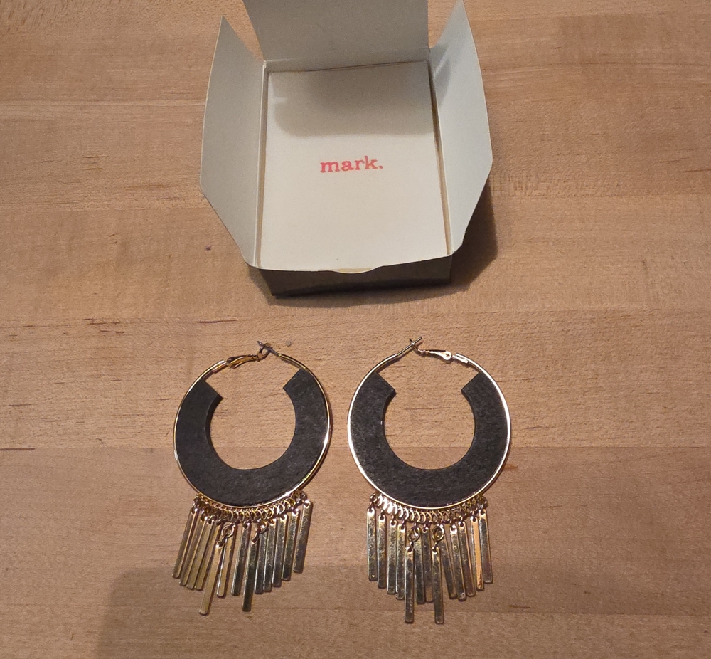 mark. Black and Gold Fringe Wood Works Earrings